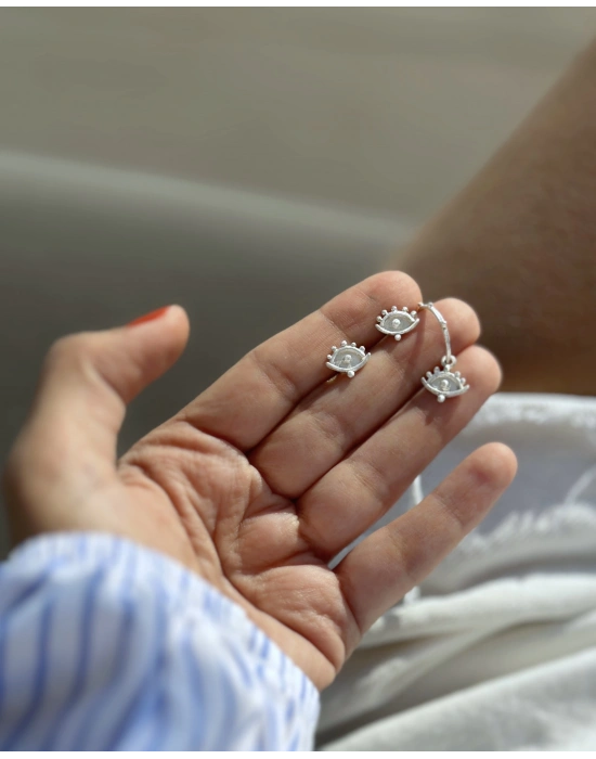 Evil Eye Küpeler, 2 adet pimli ve 1 adet halkalı küpe