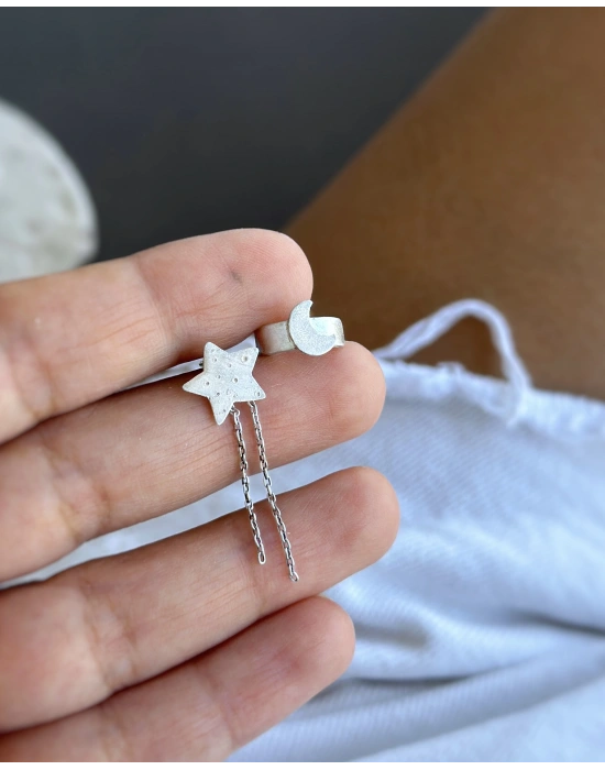 Yıldız Küpe ve Ay Earcuff