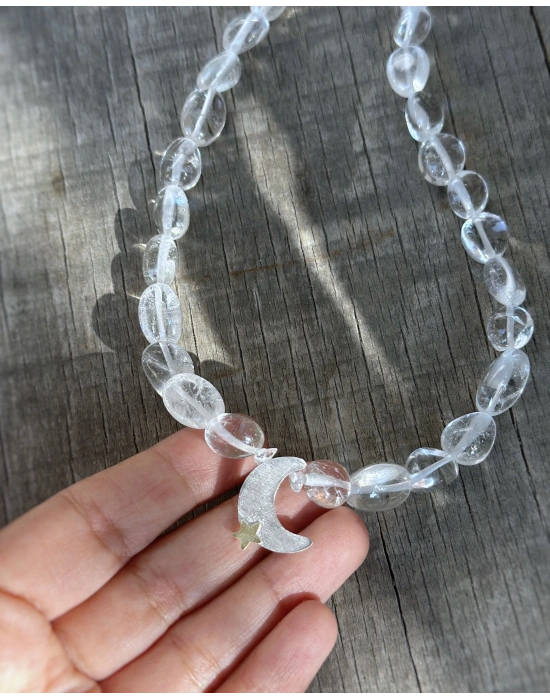 Kuvars Taşlı Ay Yıldızlı Kolye