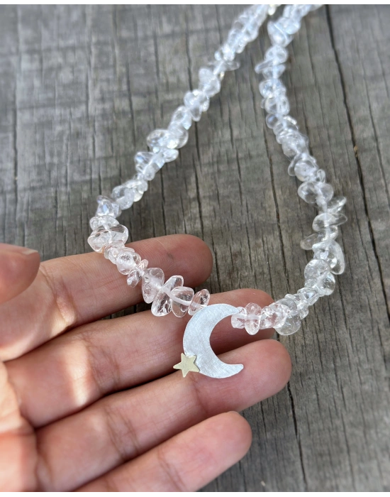 Kuvars Taşlı Ay Yıldız Kolye
