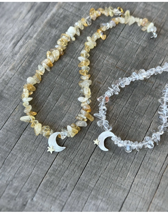 Kuvars Taşlı Ay Yıldız Kolye