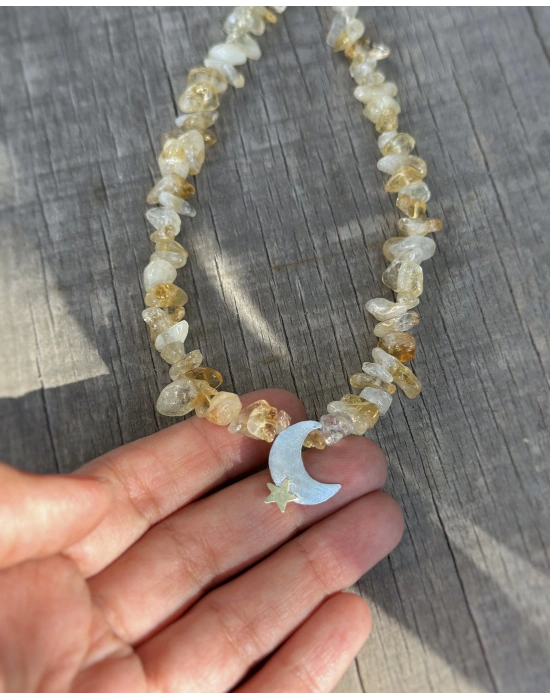 Sitrin Taşlı Ay Yıldız Kolye
