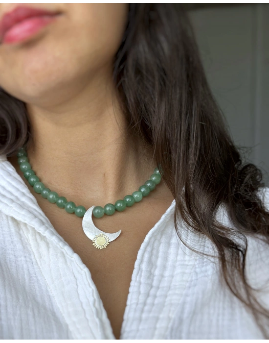 Yeşil Aventurin Taşlı Yıldız ve Güneş Kolye