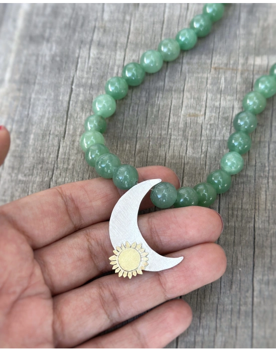 Yeşil Aventurin Taşlı Yıldız ve Güneş Kolye