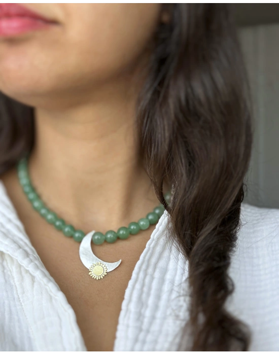 Yeşil Aventurin Taşlı Yıldız ve Güneş Kolye