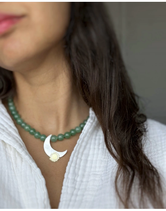 Yeşil Aventurin Taşlı Yıldız ve Güneş Kolye