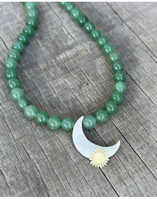 Yeşil Aventurin Taşlı Yıldız ve Güneş Kolye