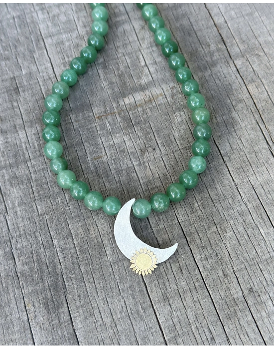 Yeşil Aventurin Taşlı Yıldız ve Güneş Kolye