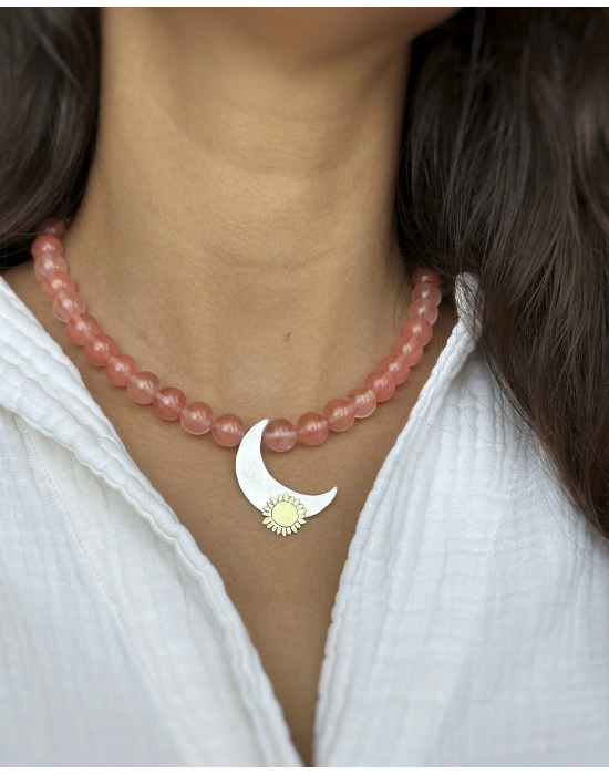 Rose Quartz Ay Güneş Kolye