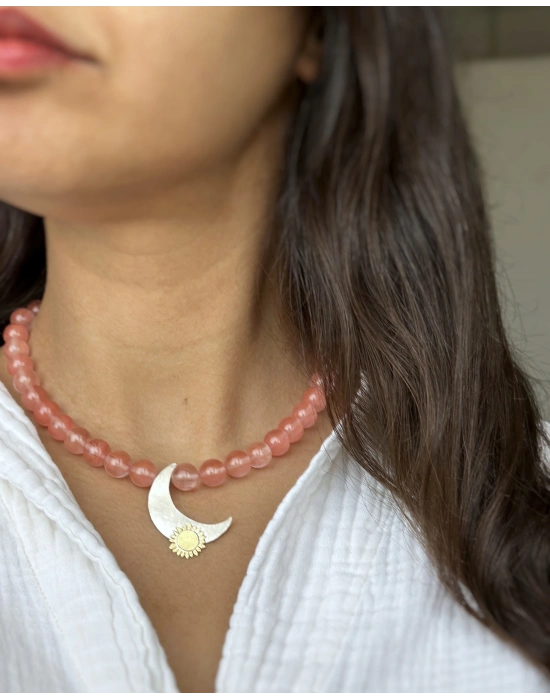 Rose Quartz Ay Güneş Kolye