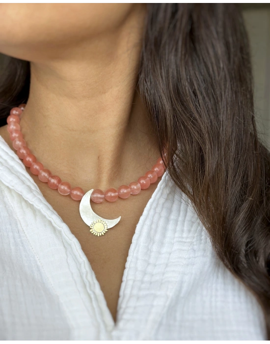 Rose Quartz Ay Güneş Kolye