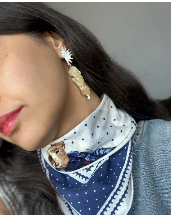 Sitrin Taşlı Sun Küpe