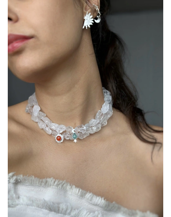 Ham Kuvars Taşlı Yeşil Kolye