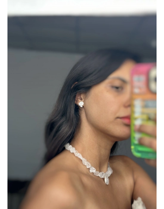 Flower Küpeler, yeşil prehnite