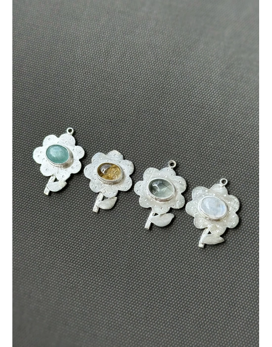 Flower Küpe, yeşil aventurin