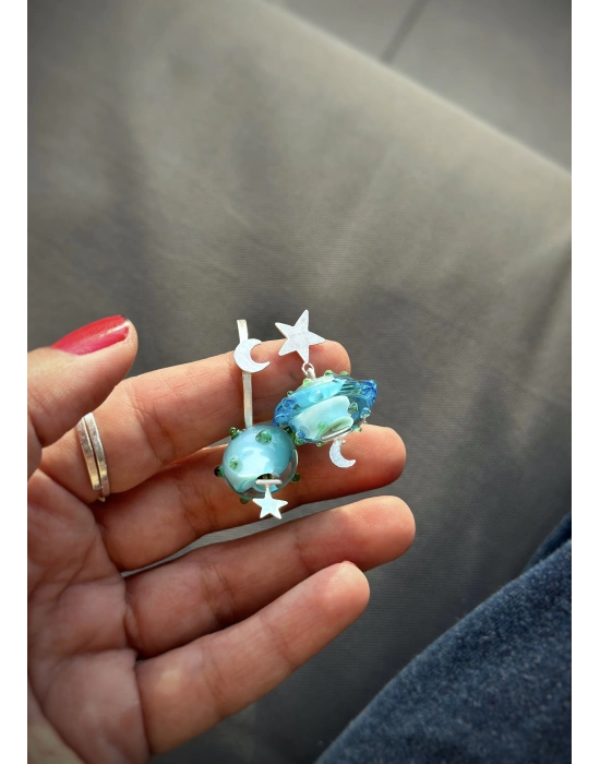 Murano Ay Yıldız Küpeler