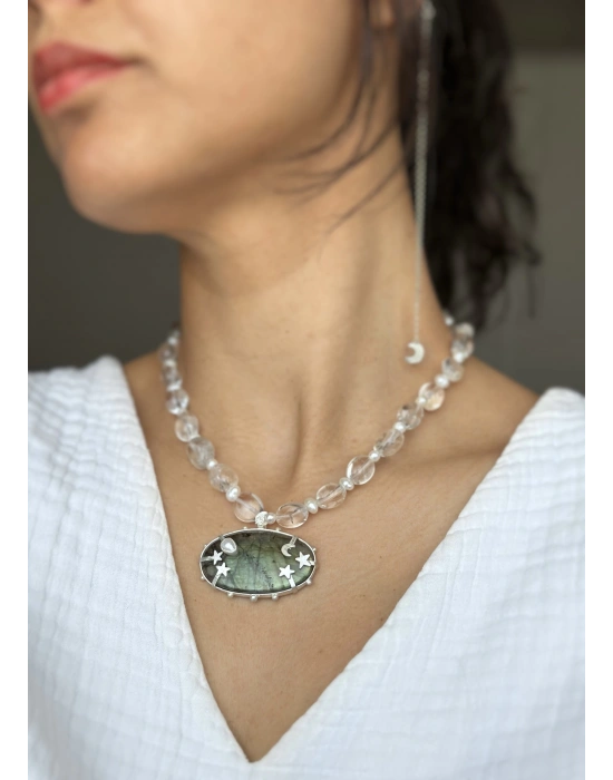Labradorite İnci Kuvars Kolye