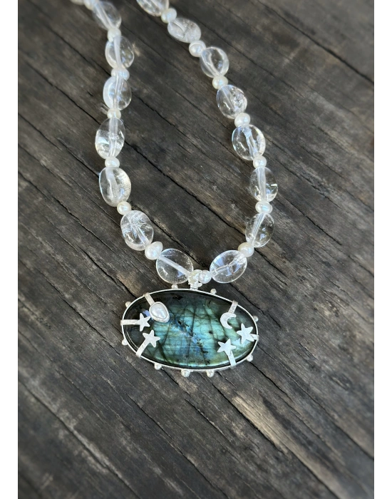Labradorite İnci Kuvars Kolye