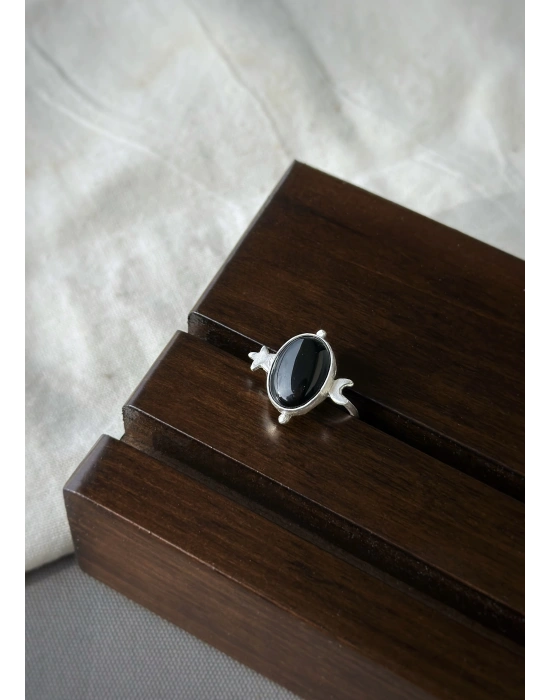 Siyah Taşlı Ay Yıldız Yüzük