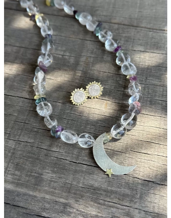 Florite ve Kuvars taşlı Ay Kolye