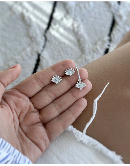 Evil Eye Küpeler, 2 adet pimli ve 1 adet halkalı küpe