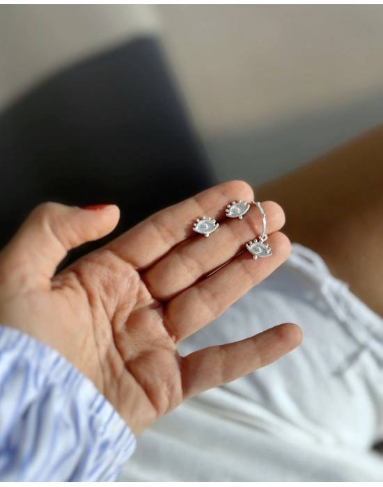 Evil Eye Küpeler, 2 adet pimli ve 1 adet halkalı küpe