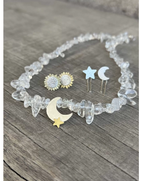 Kuvars Taşlı Ay Yıldız Kolye