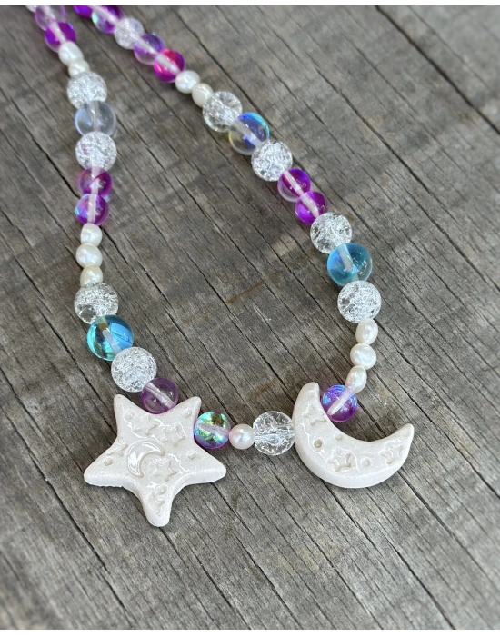 Seramik Ay ve Yıldız Kolye