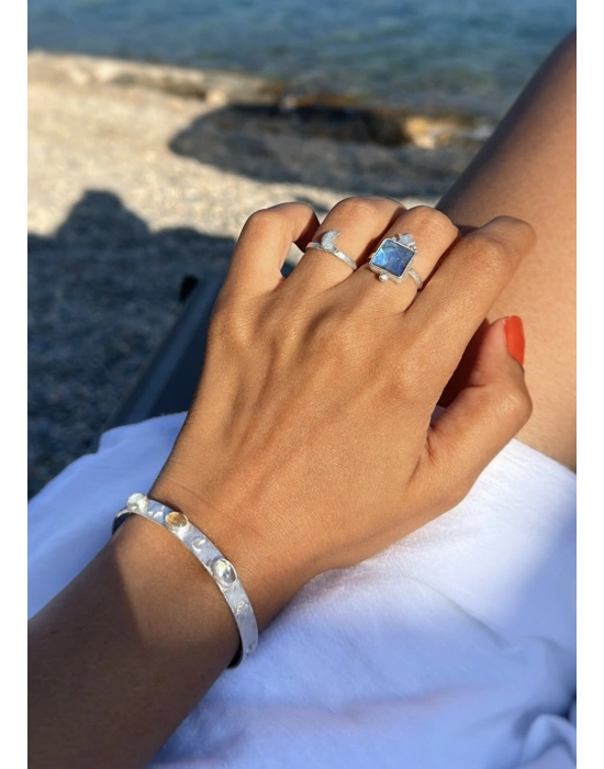 Sitrin ve Kuvars Taşlı Kelepçe Bileklik