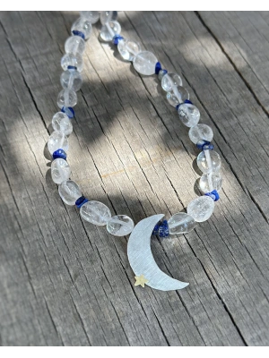 Lapis ve Kuvars taşlı ay kolye