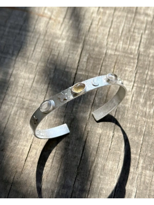 Sitrin ve Kuvars Taşlı Kelepçe Bileklik