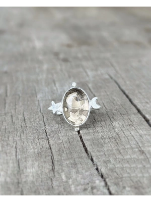 Dumanlı Kuvars Taşlı Ay Yıldız Yüzük