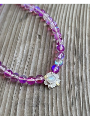 Mor Kuvars Taş Dizili Astronot Kolye