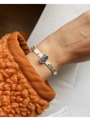 Ametist Taşlı Ay Yıldızlı Kelepçe Bileklik