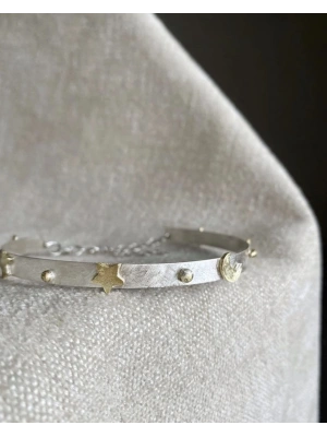 Ay ve Yıldızlı Gümüş Zincirli Halhal