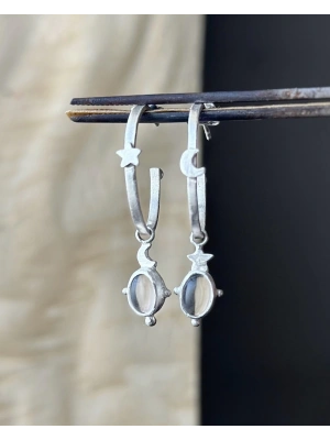 Kuvars Taşlı Çift Halka Küpe