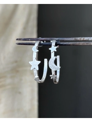 Ay ve Yıldız Çift Halka Küpe