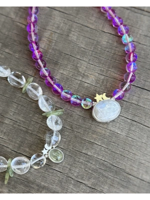 Mor Kuvars ve Ay Taşlı Kolye