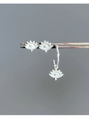 Evil Eye Küpeler, 2 adet pimli ve 1 adet halkalı küpe