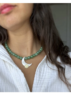 Yeşil Aventurin Taşlı Yıldız ve Güneş Kolye