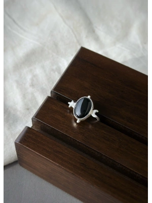 Siyah Taşlı Ay Yıldız Yüzük
