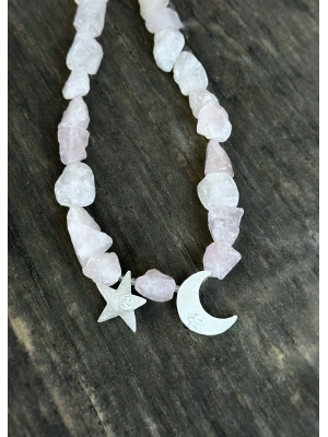 Pembe Kuvarslı Ay Yıldız Kolye