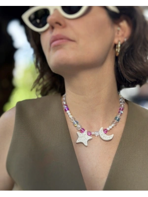 Seramik Ay ve Yıldız Kolye