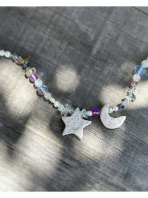 Seramik Doğaltaş Ay ve Yıldız Kolye