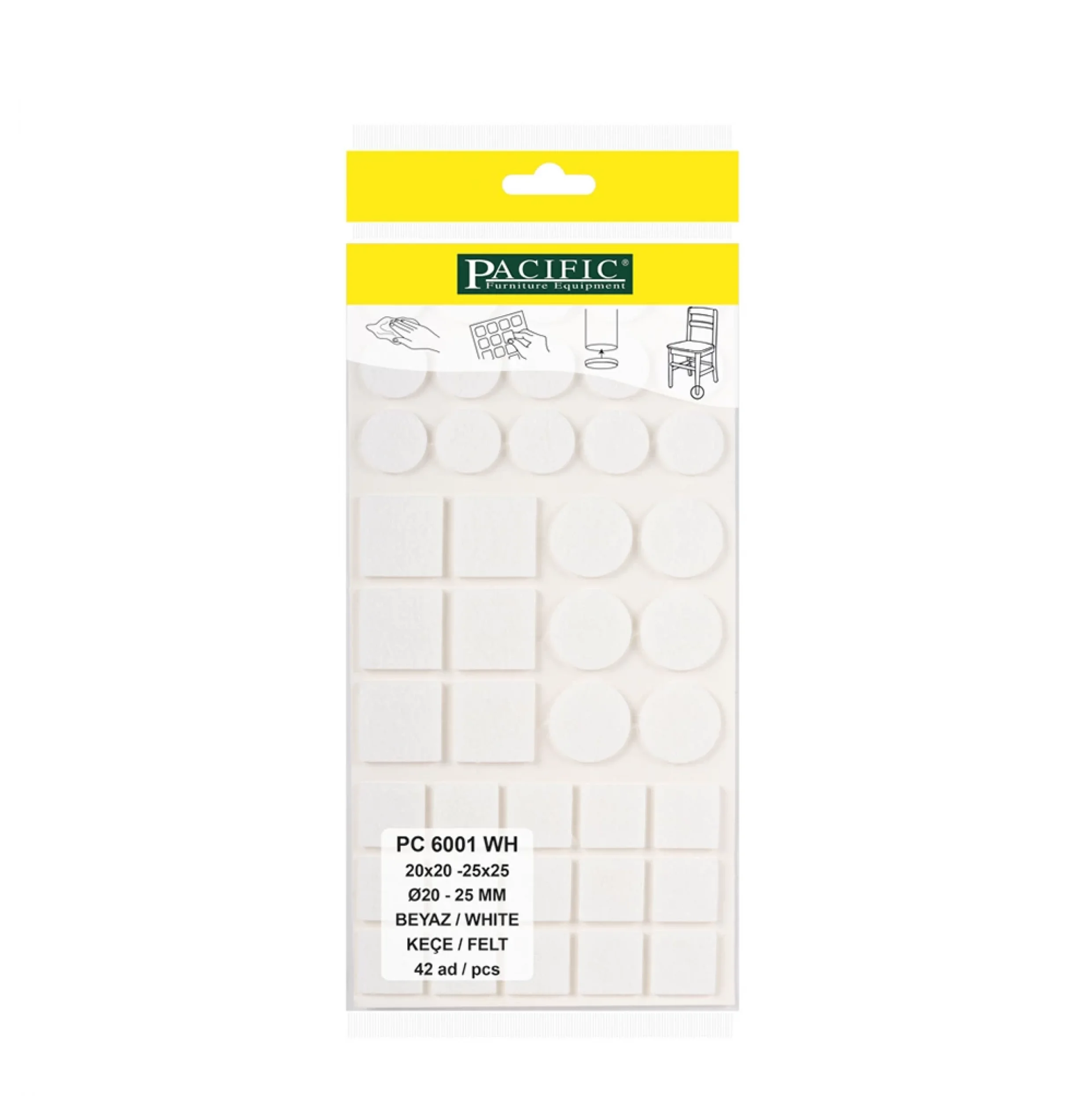 Yapışkanlı Masa Sandalye ve Mobilya Keçesi Zemin Koruyucu Keçe (20x20, 25x25 - Ø 20mm,Ø 25mm )