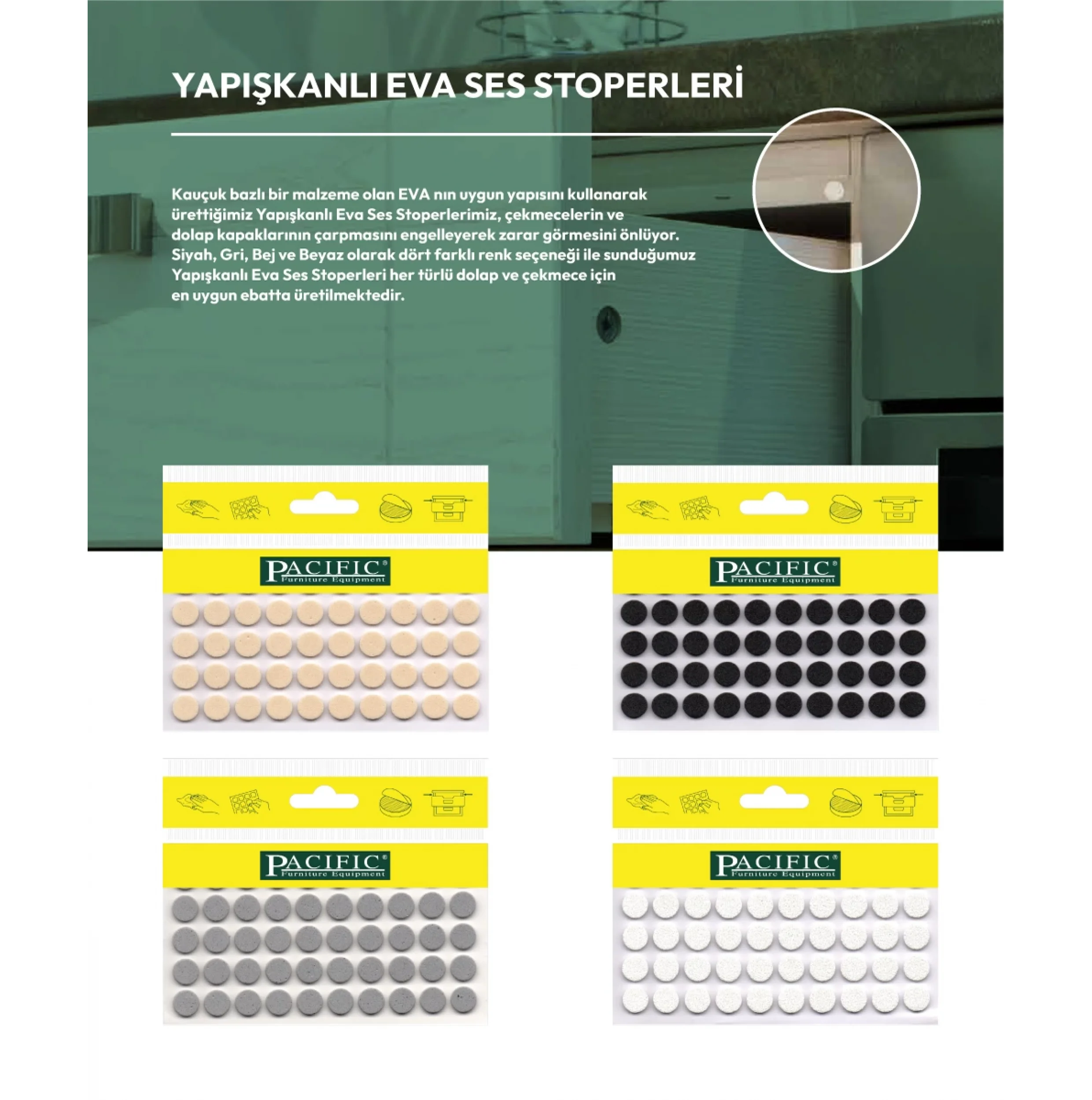 Dolap Kapağı Çekmece için Yapışkanlı EVA Ses Yalıtım Stoperi - SİYAH