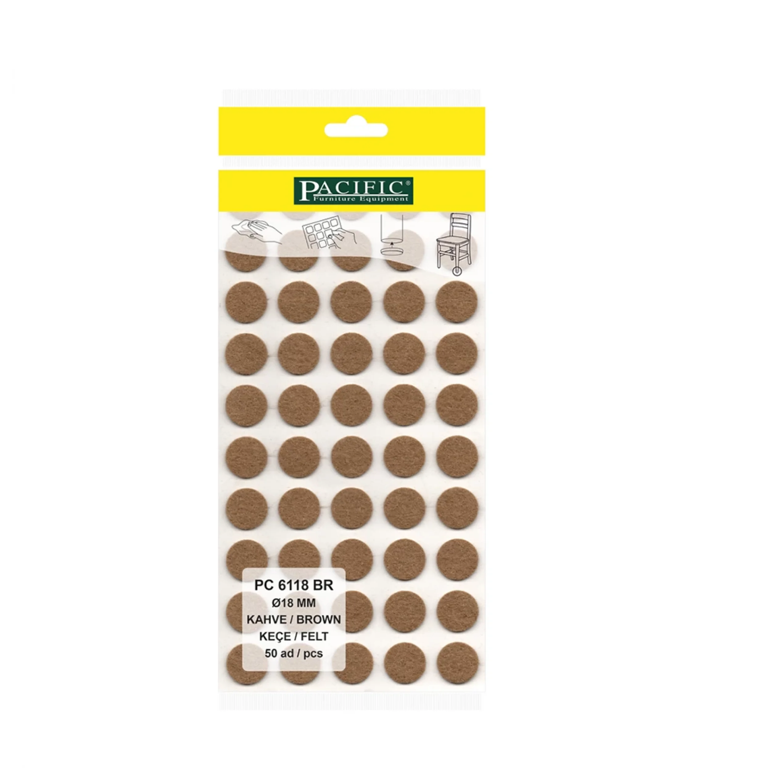 Yapışkanlı Masa Sandalye ve Mobilya Keçesi Zemin Koruyucu Keçe (Ø 18mm)