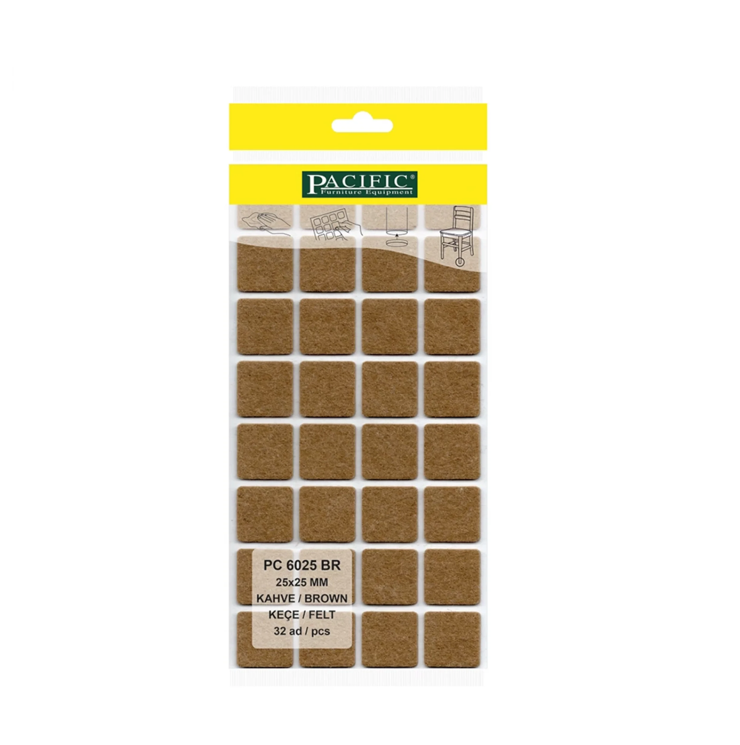Yapışkanlı Masa Sandalye ve Mobilya Keçesi Zemin Koruyucu Keçe (25mm x 25mm)