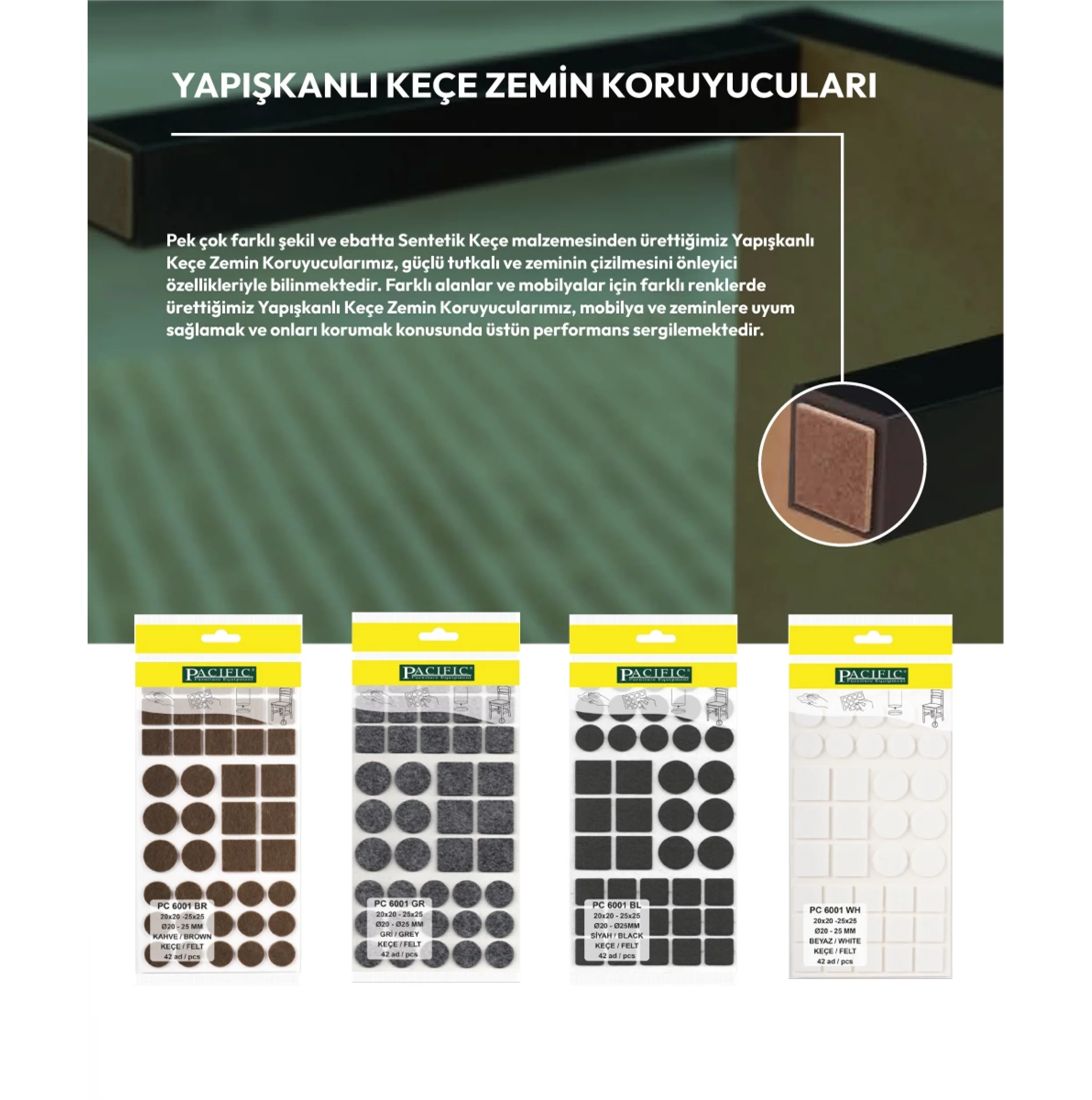 Yapışkanlı Masa Sandalye ve Mobilya Keçesi Zemin Koruyucu Keçe (35mm x 55mm)