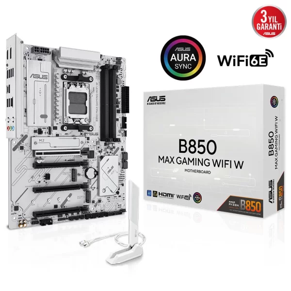 Asus B850 MAX GAMING WIFI W DDR5 8000MHz (OC) M.2 AM5 ATX Anakart